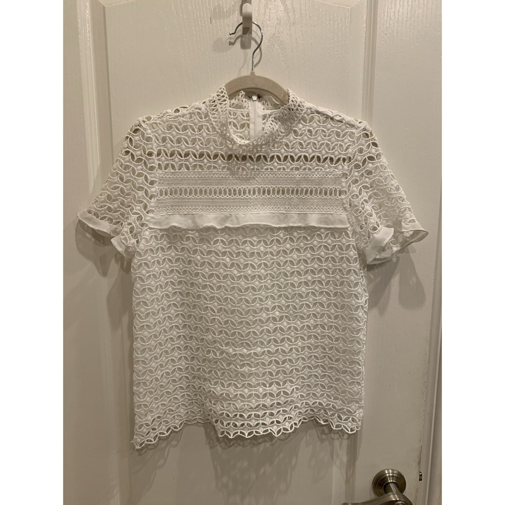 Solemio Women's White  Short Sleeve Crocheted  Top Size S Cottage Core